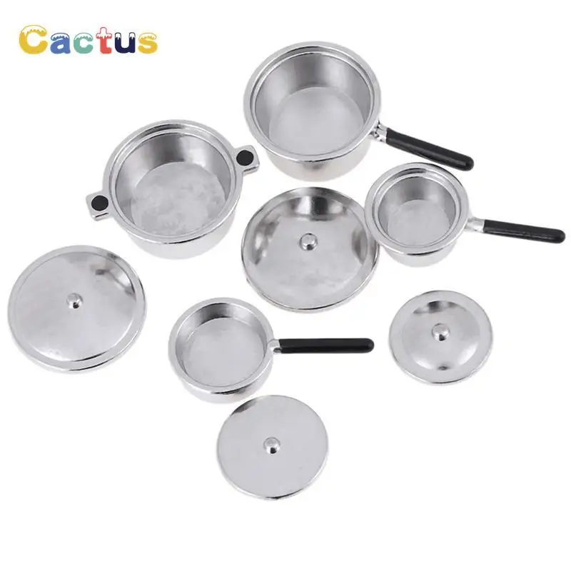 4Pcs 1:12 Mini Metal pots and pans Mini Simulation Kitchen Decoration Miniature Silver Soup Pan Dollhouse Miniature Accessories