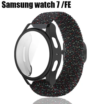 삼성 갤럭시 워치 7 FE 스트랩 + 케이스 스마트 워치 나일론 소프트 손목 밴드 팔찌, 풀 커버 범퍼, 남녀공용 밴드, 44mm, 40mm 