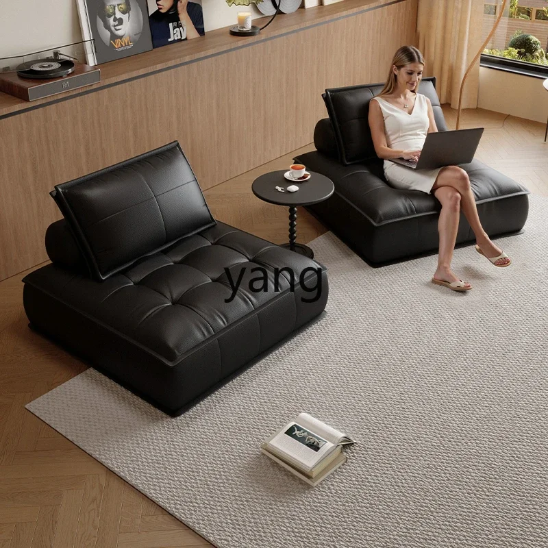 xyy single leather sofa lazy tofu block small apartment first layer cowhide straight row