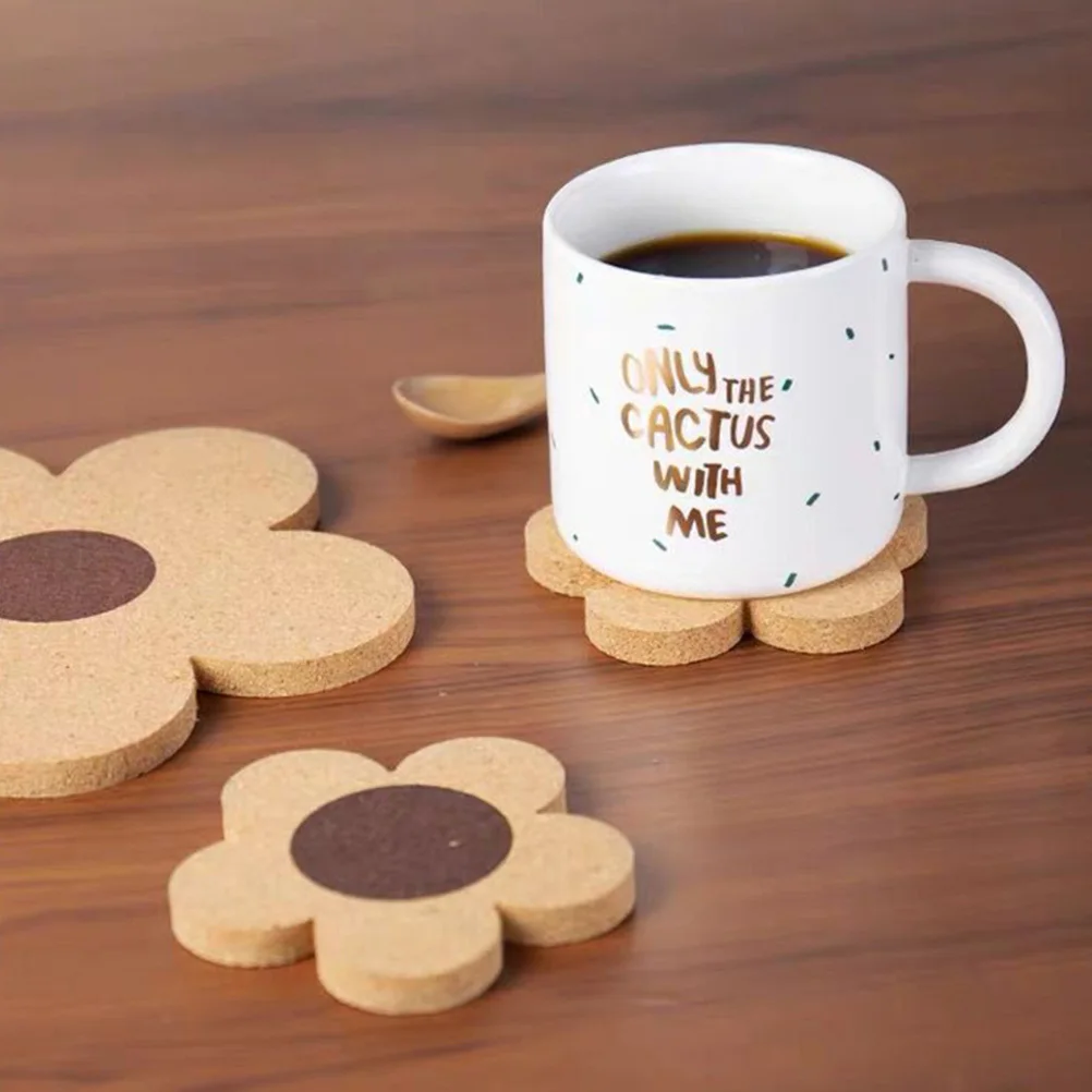 

4Pcs Flower Shape Wooden Cup Mats Heat Resistant Coasters Heat Insulation Pads Kitchen Tableware Anti-Scald Pot Mats