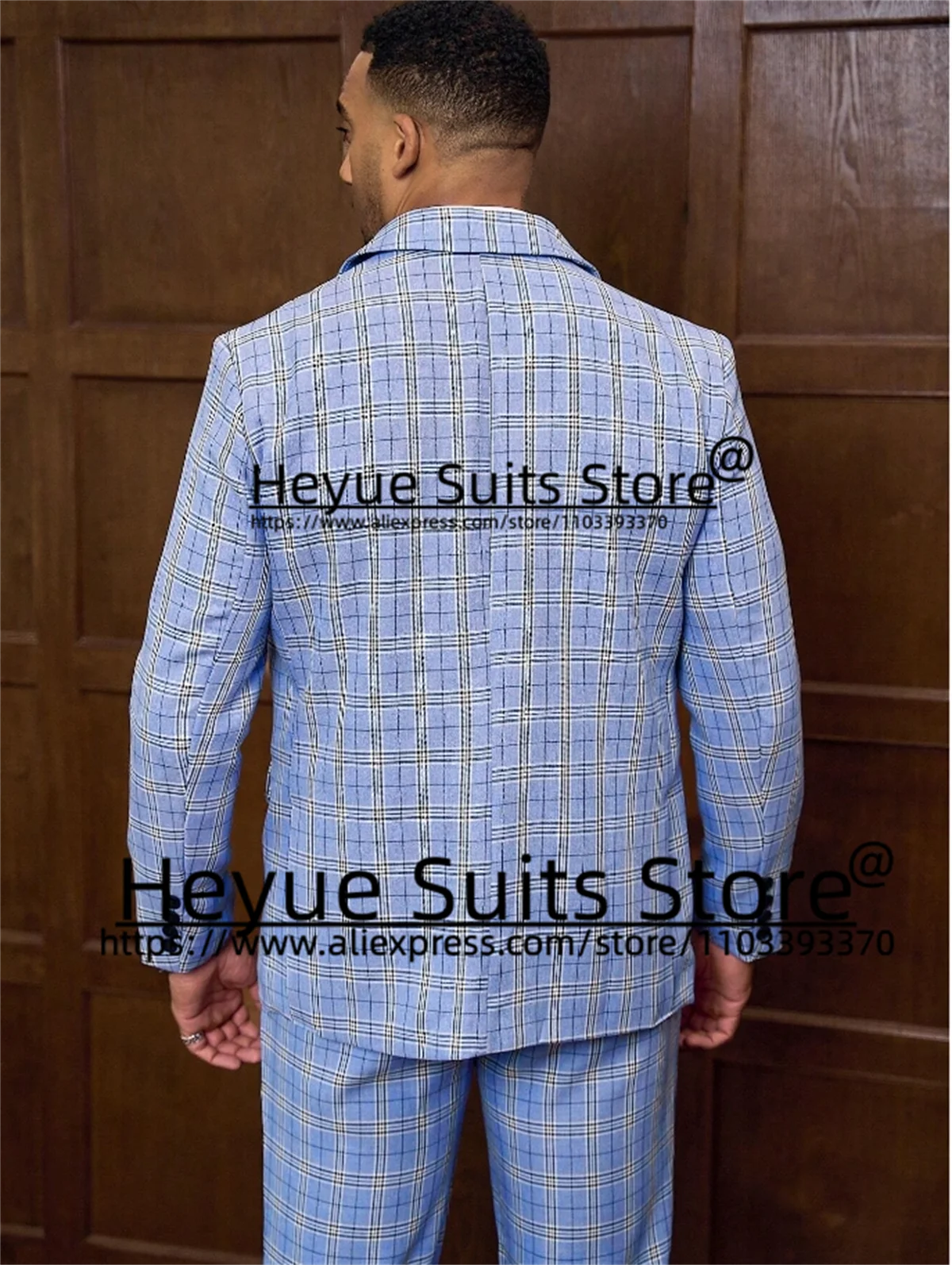 Sky Blue Plaid Wedding Suits For Men Suits Slim Fit Notched Lapel Groom Tuxedos 2Pieces Sets Business Male Blazers Costume Homme