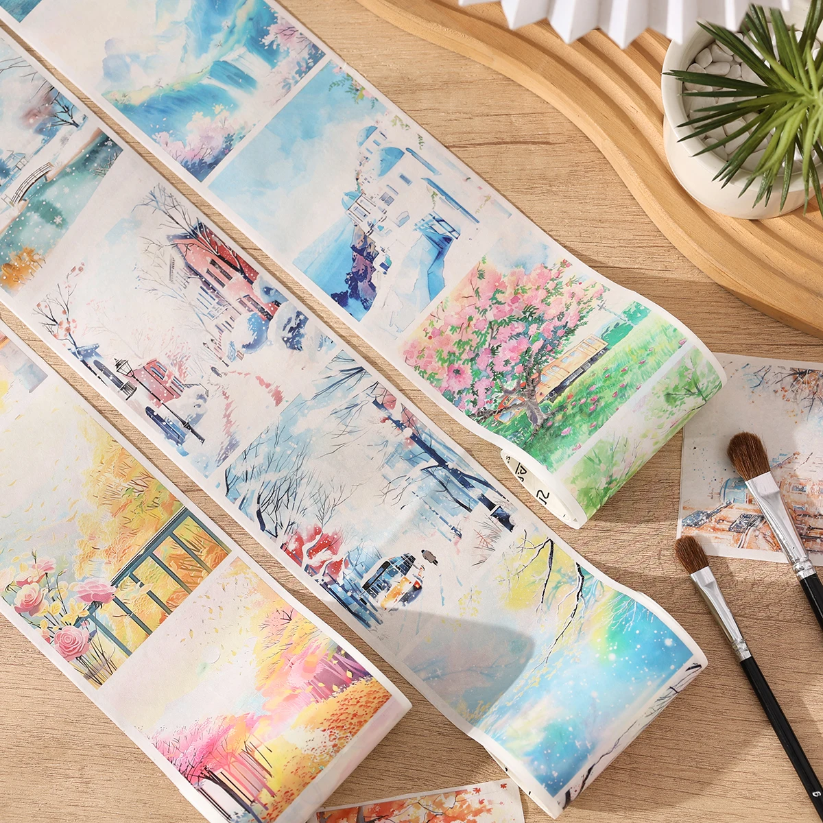 4ロール/箱、クリエイティブな植物の花と和紙テープ、DIYノート、ギフトボックスの装飾に最適、絶妙でスタイリッシュです。