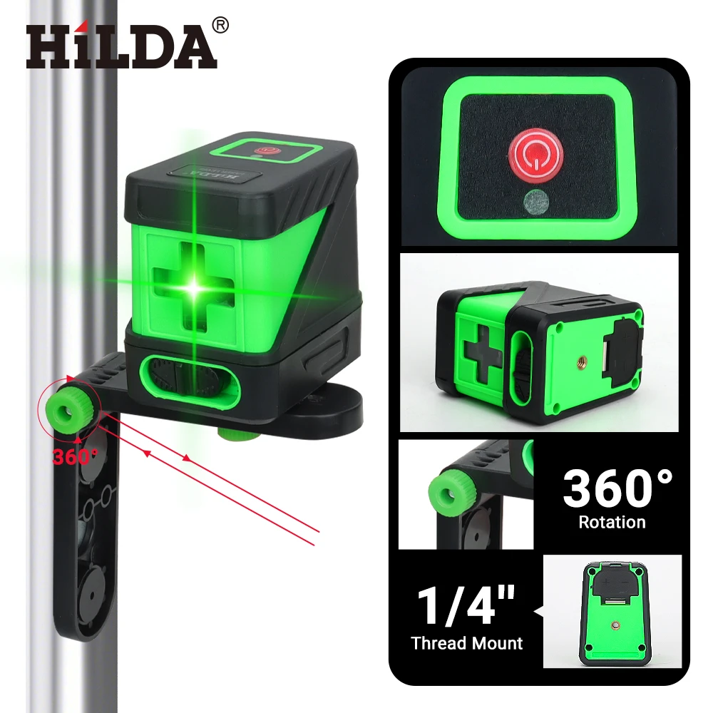 

HILDA 2 Lines Laser Level Self Levelling Green Beams Laser Horizontal & Vertical Cross-Line