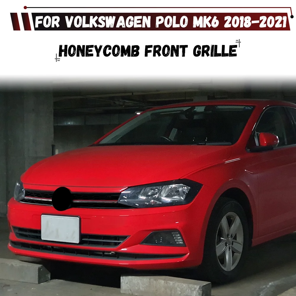 Car Front Bumper Centre Grille For Volkswagen Polo MK6 2018 2019 2020 2021 Honeycomb Mesh Front Racing Grills