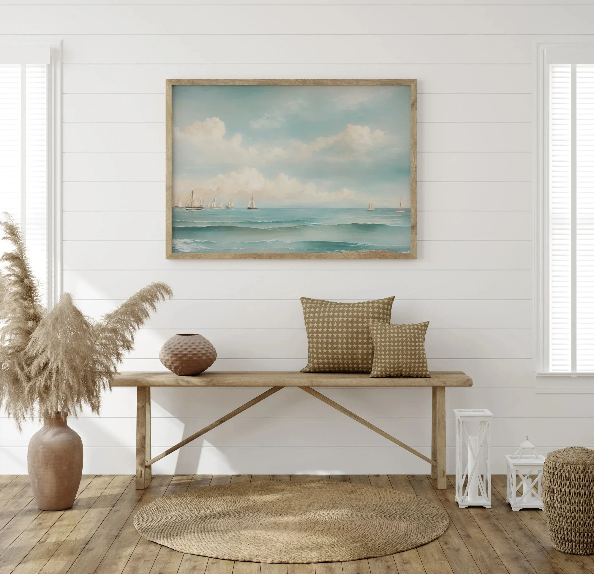 1pc frameless Canvas Painting Sailboat Oil Painting Prints on Canvas Living Room Home Decor Gift Idea Retro Watercolor Ocean Wal