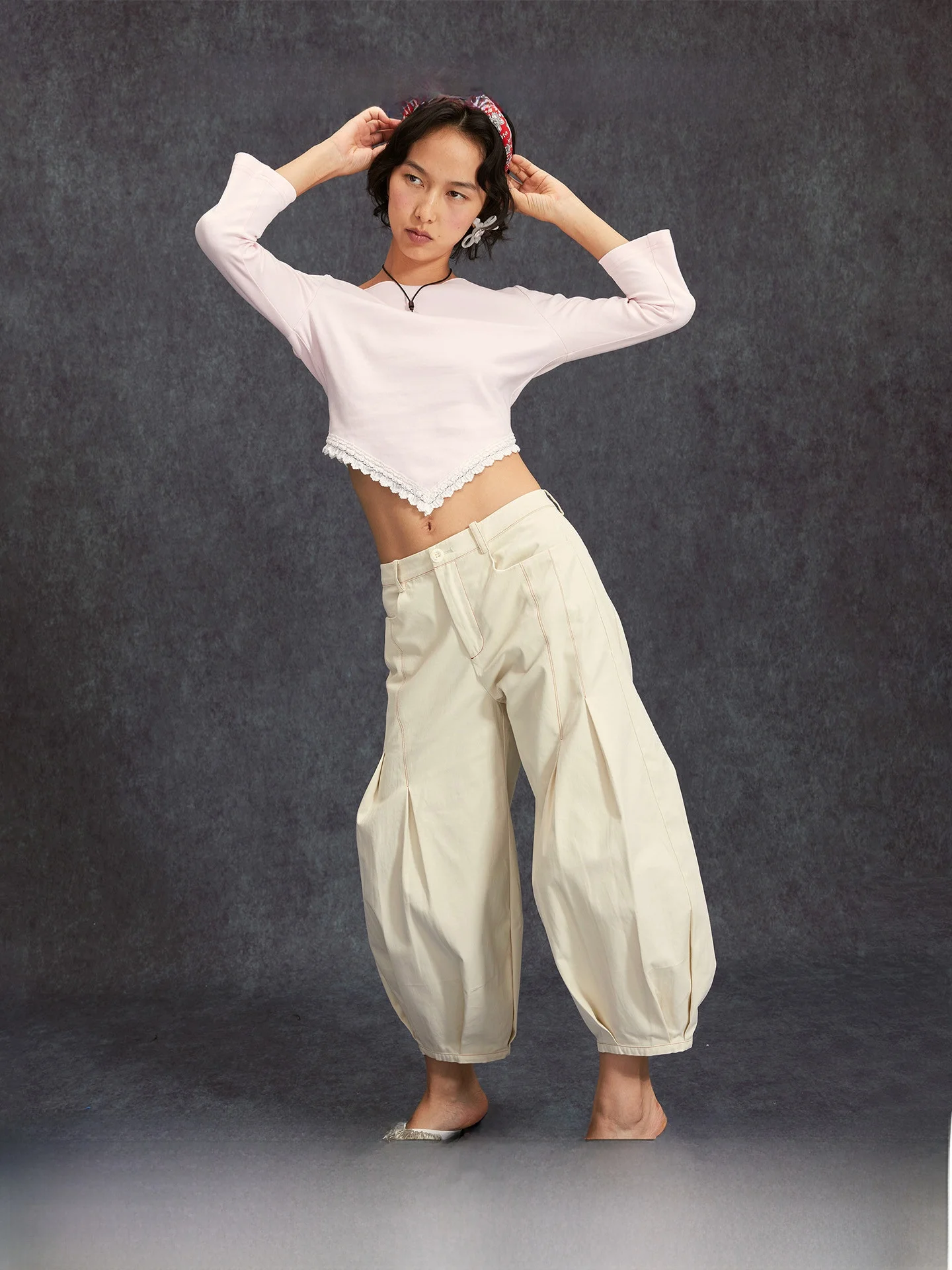 

Slim Fit Straight Leg Lantern Pants Casual Trousers Women's Beige Versatile Spring New Sle Comfortable Cotton l Waist