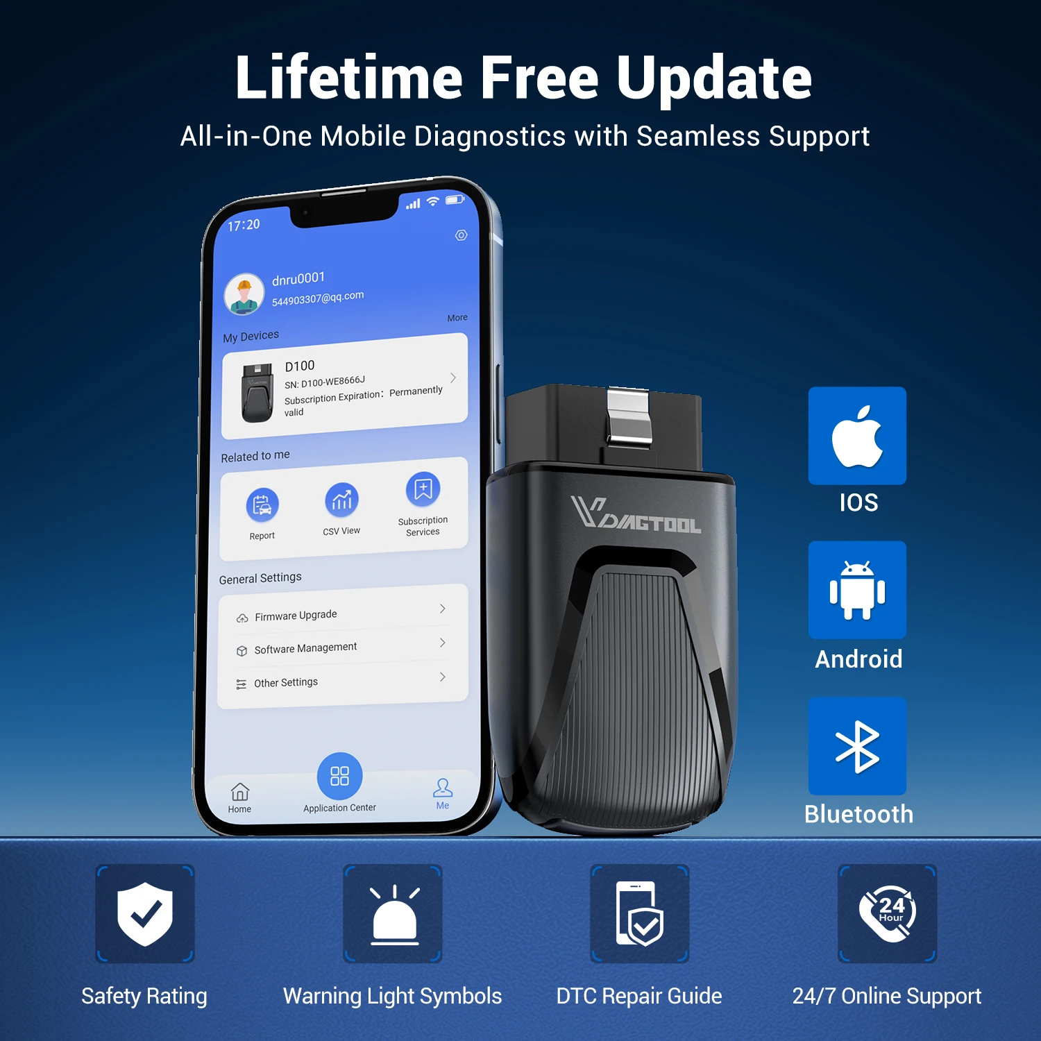 Picture 9: VDIAGTOOL D100 Wireless OBD2 Scanner BT Diagnostic Tool Car Code Reader for iPhone Android Bidirectional Scan Tool Full System Diagnostics with 15+ Resets Support CANFD FCA AutoAuth Lifetime Updates