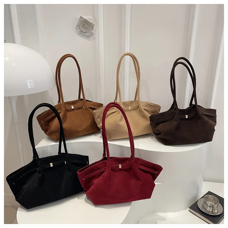 Umhängetasche aus Wildlederimitat für Damen, modisch, Pendler-Einkaufstasche, lässig, Unterarm-Eimer-Geldbörse, Herbst, täglich, Luxus-Handtasche – Detail 9