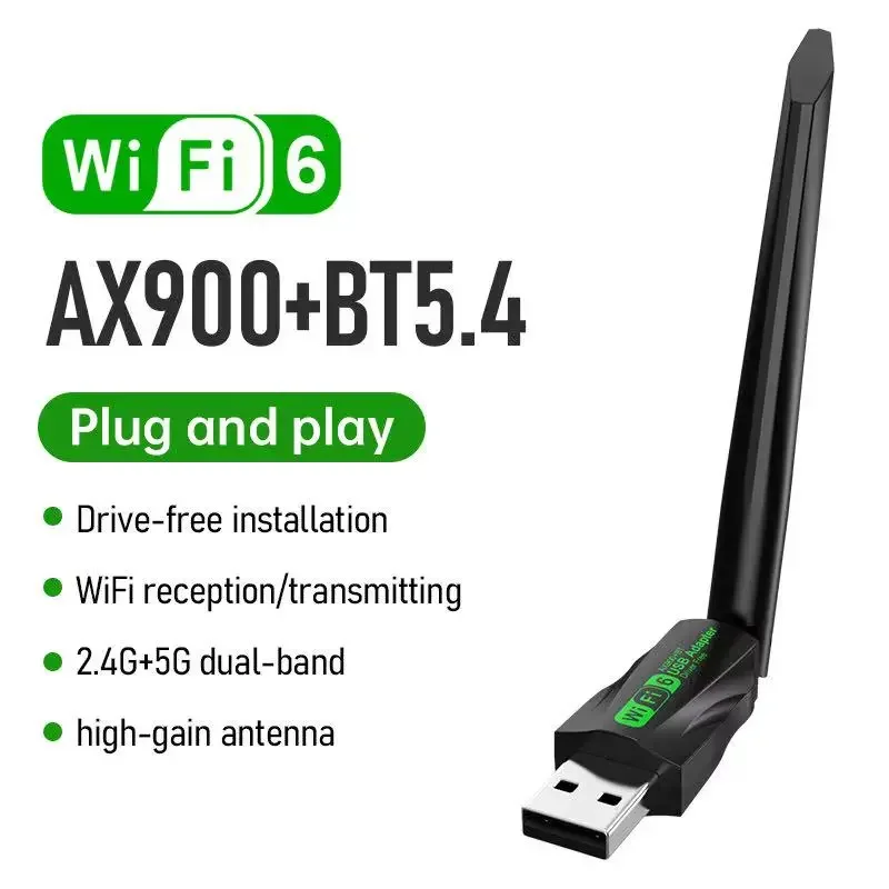 

AX900 WiFi 6 USB-адаптер Bluetooth 5,4 Dongle Беспроводная сетевая карта двухдиапазонная 2,4G и 5G для ПК, ноутбука, Windows 10/11, драйвер бесплатно