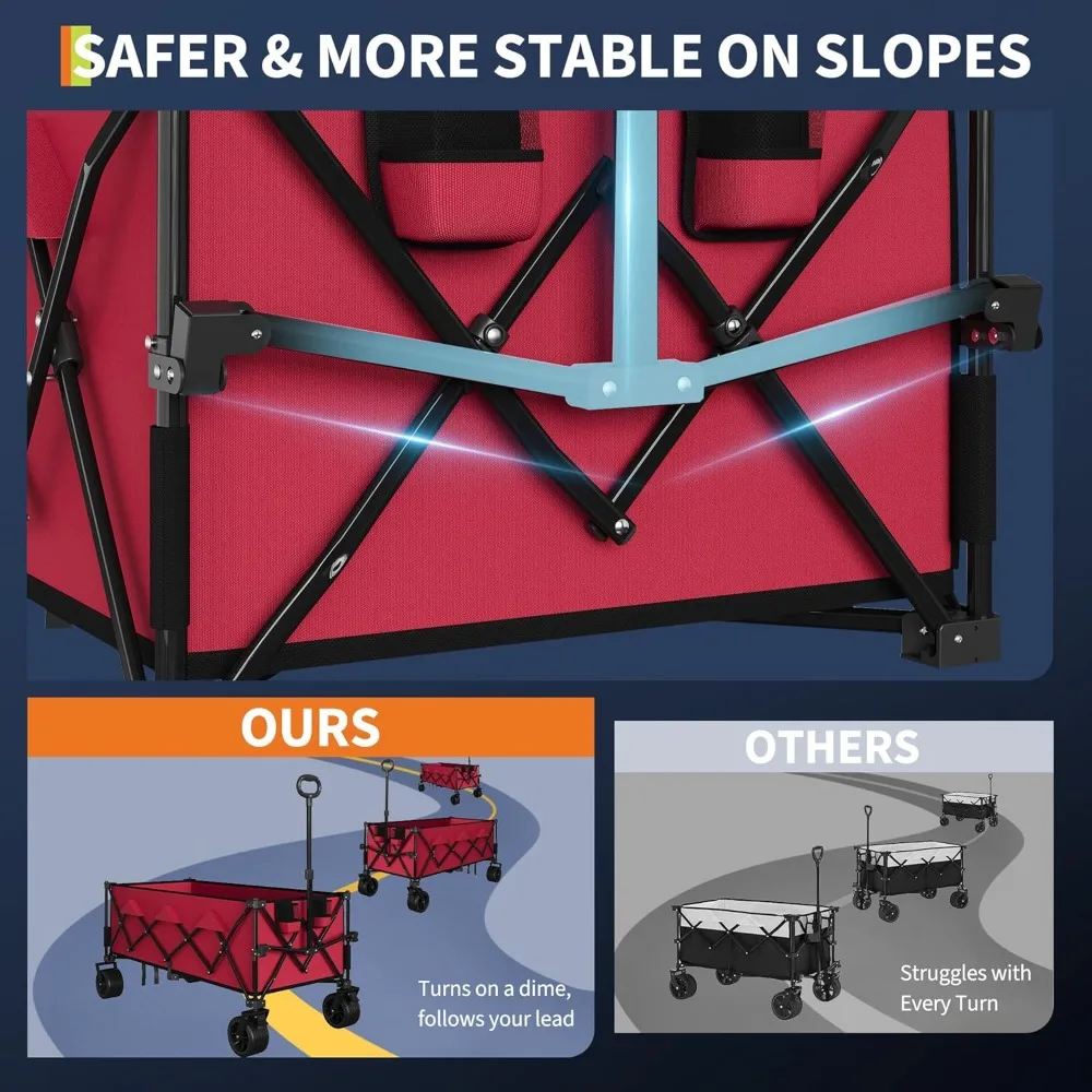 Vagão dobrável extra grande para todo terreno para praia e camping, vagão utilitário dobrável resistente com capacidade estendida