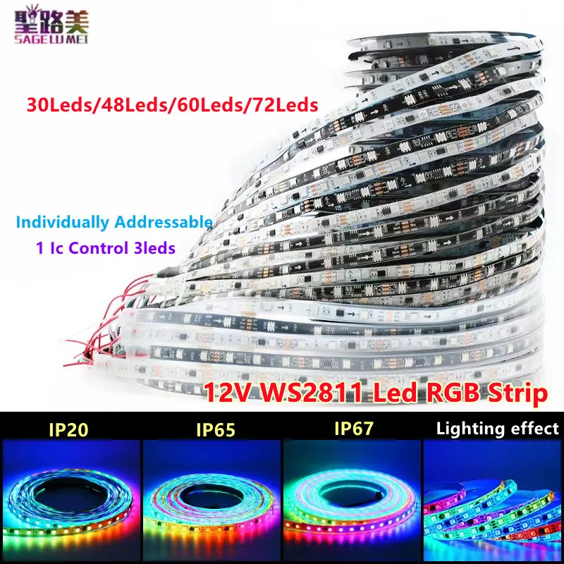 DC5V/12V WS2811 WS2812 WS2813 /2815 pikseli taśmy Led 30/60/144Led indywidualnie adresowalne dwukolorowe taśma oświetleniowa Led