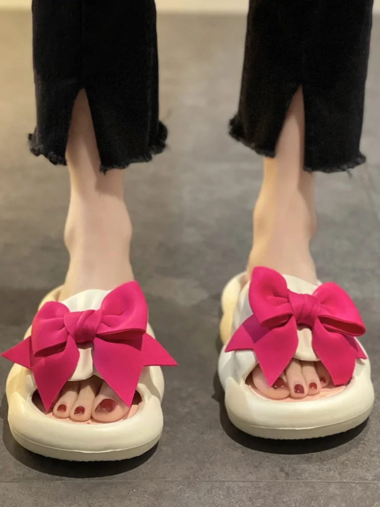 Womens Slippers EVA Indoor Floor Soft Couple Slipper Summer Bow Bedroom Shoes Ladies Flip Flops Fashion Shoes Adult