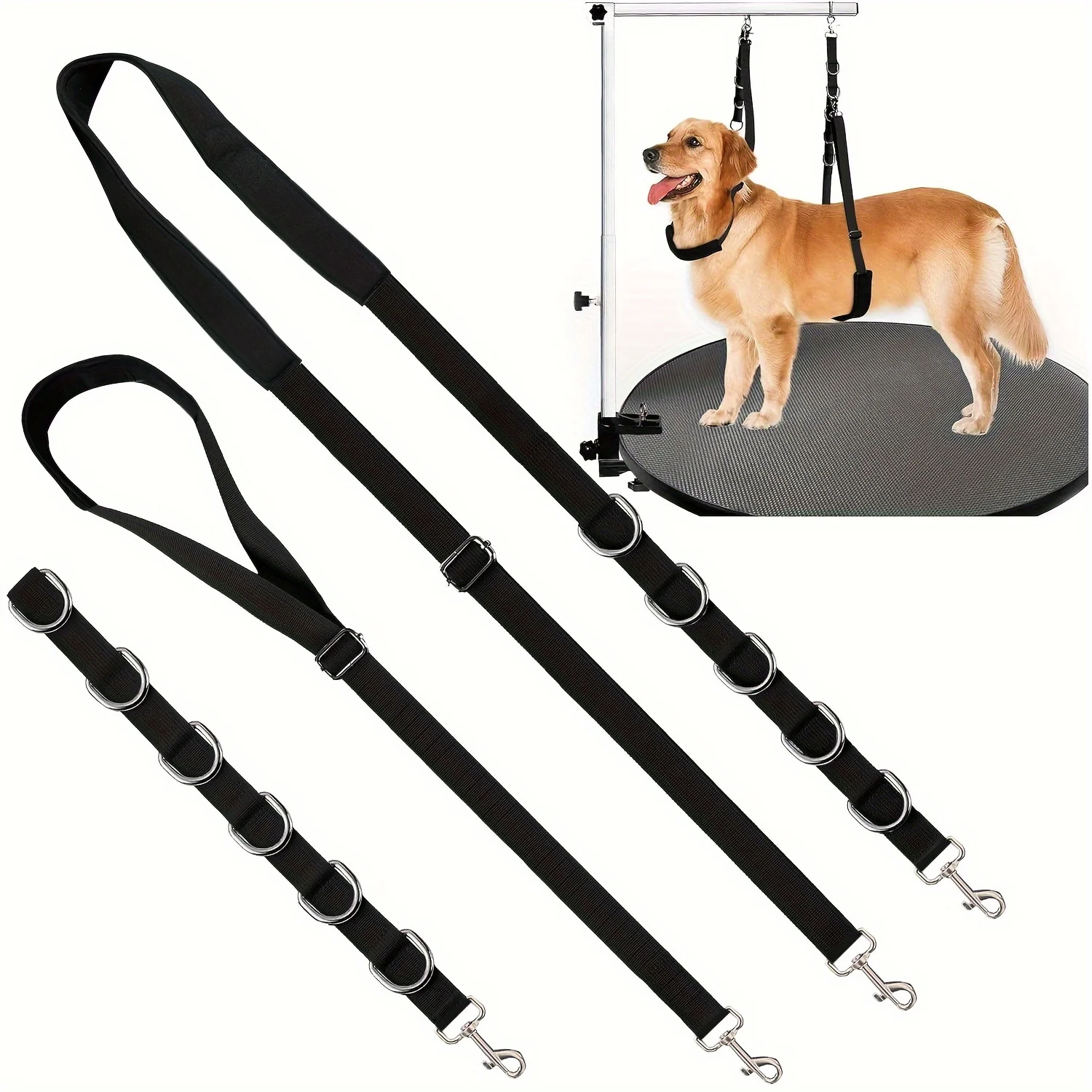 Dog Grooming Belly Strap - Dog Grooming Table Arm Extender with Clamp Extension Loop Bathing Restraint Leash No Sit Haunch Holde