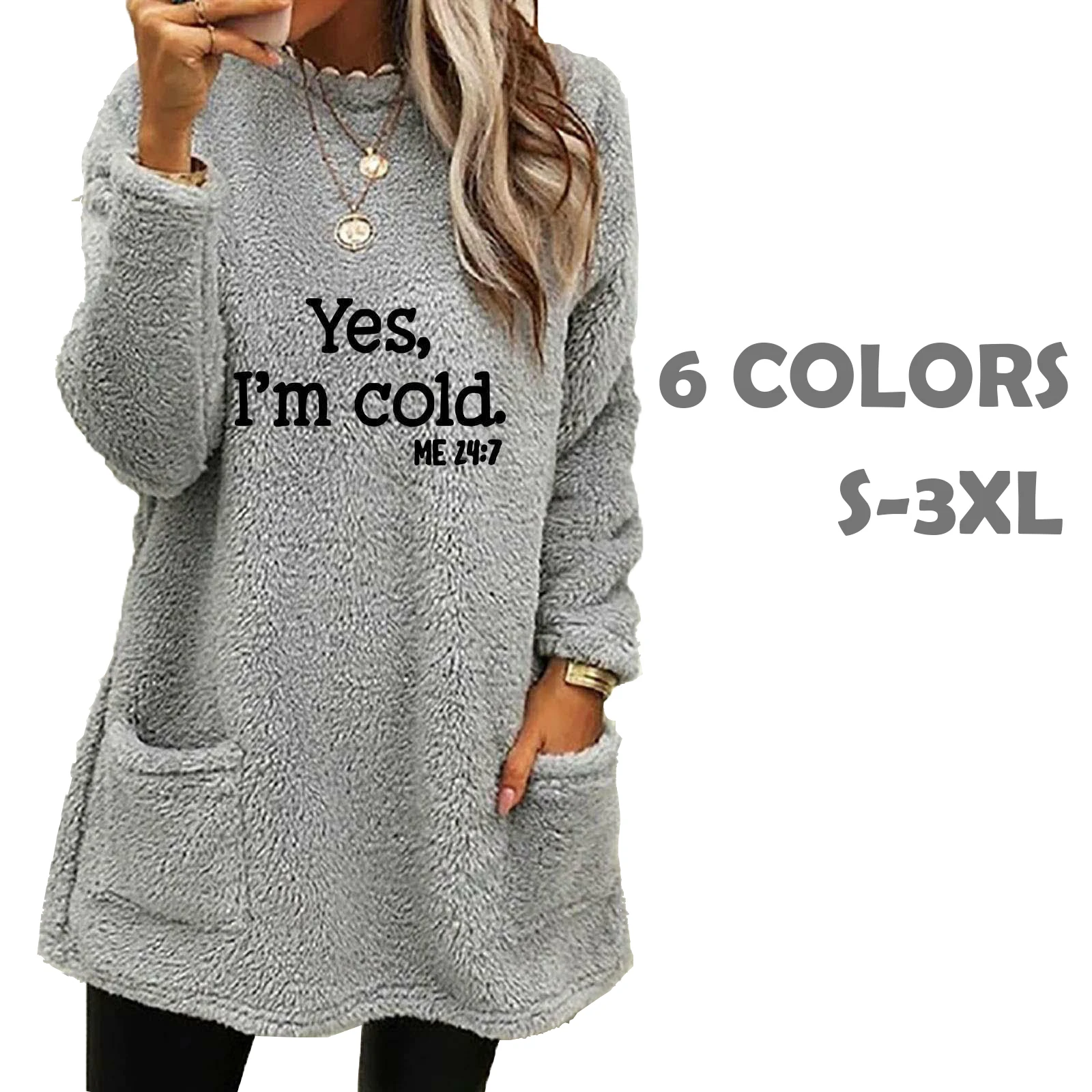 

Autumn and winter double-sided velvet warm home dress, fun text decoration solid color long sleeved casual short skirt