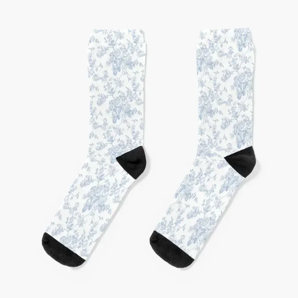 Toile, Dusty Blue Vintage Roses Pattern Socks cute Crossfit football Argentina Socks For Men Women's