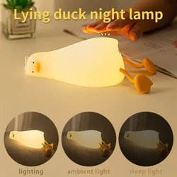 Duck Rechargeable LED Night Light Pat Silicone Lamp Bedside Cartoon Cute Children Nightlights for Home Room Decor Birthday Gift