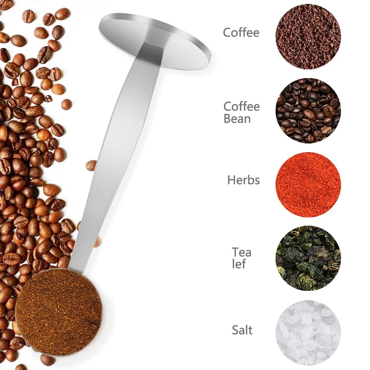 Leeseph 2-w-1 Łyżka do kawy ze stali nierdzewnej, ubijak do kawy dwufunkcyjny, młotek do kawy do odmierzania i ubijania kawy