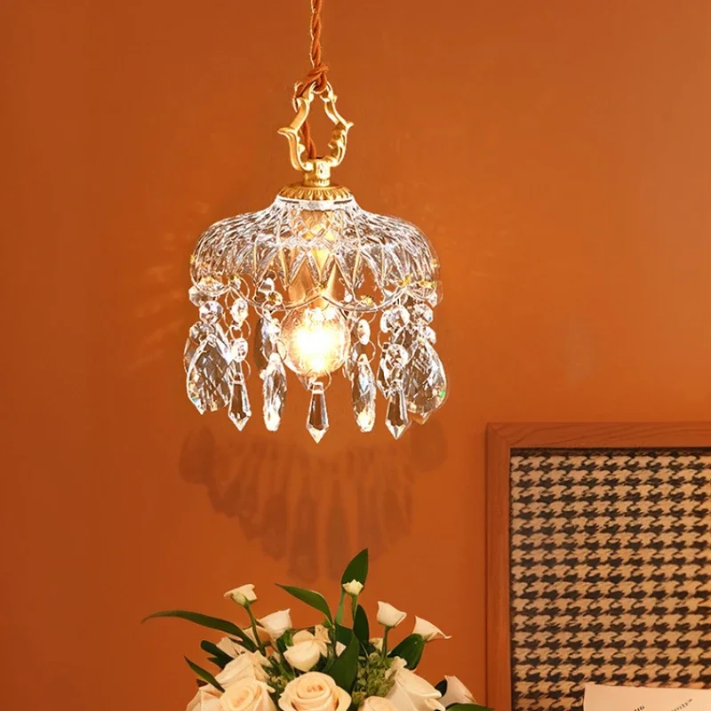 

Small chandelier French crystal porch lamp modern corridor retro European style bedroom cream wind bedside chandelier