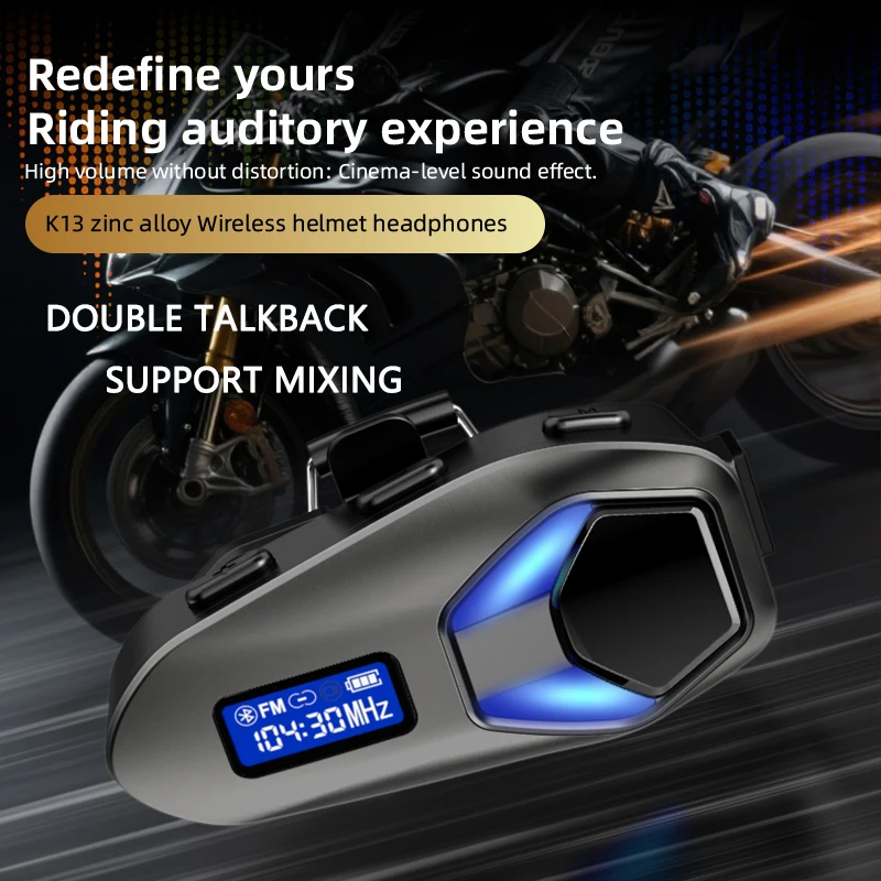K13 2X Motorcycle Helmet Bluetooth Intercom Headset BT 6.0 IP65 Waterproof Built-in Interphone System for Moto Riding