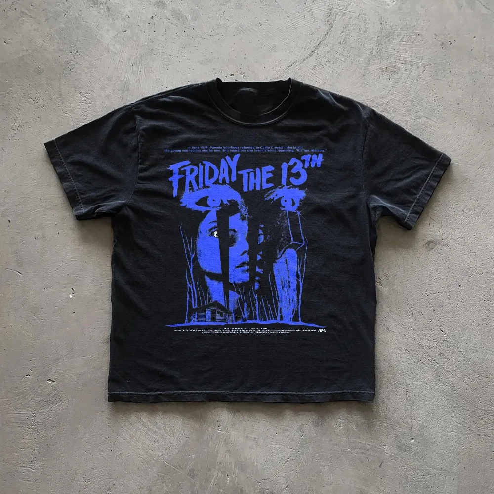 الجمعة 13th المحملة الكلاسيكية المشرح الرجعية فيلم الرعب الجرافيك قميص الملابس الرسم قصيرة الأكمام قميص الرجال النساء جميع المواسم #2