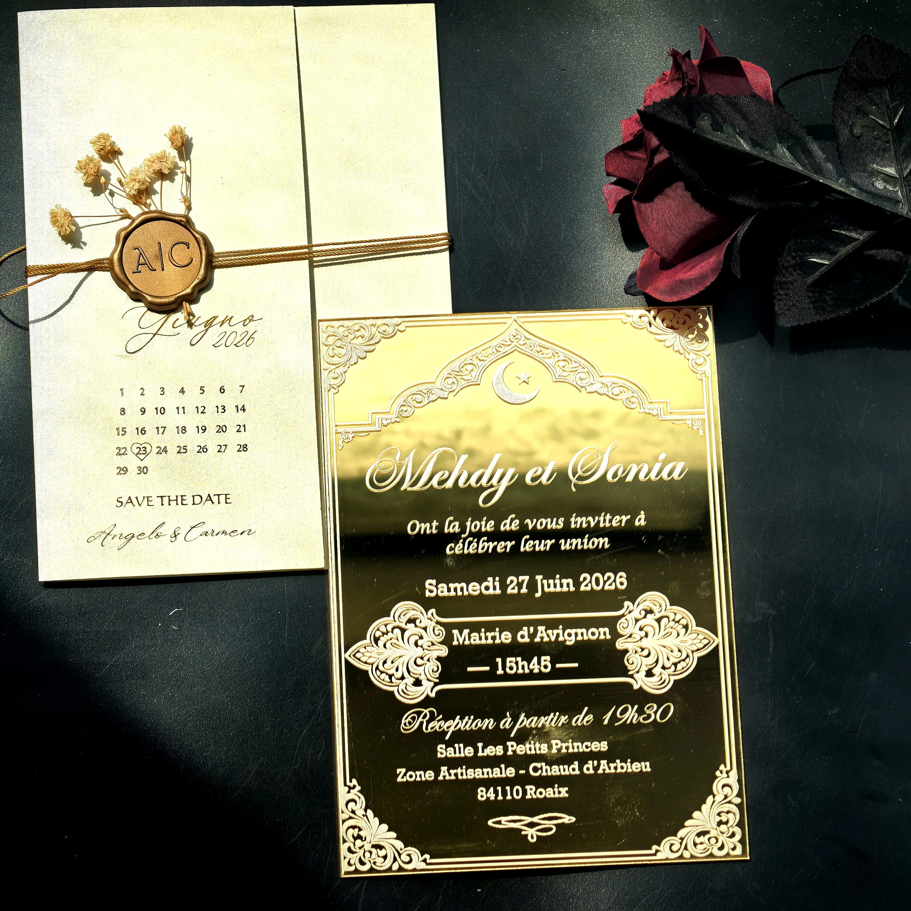 

Зеркальные золотые акриловые свадебные пригласительные открытки, элегантные персонализированные карточки меню в европейском стиле, образцы для украшения стола, 10 шт.