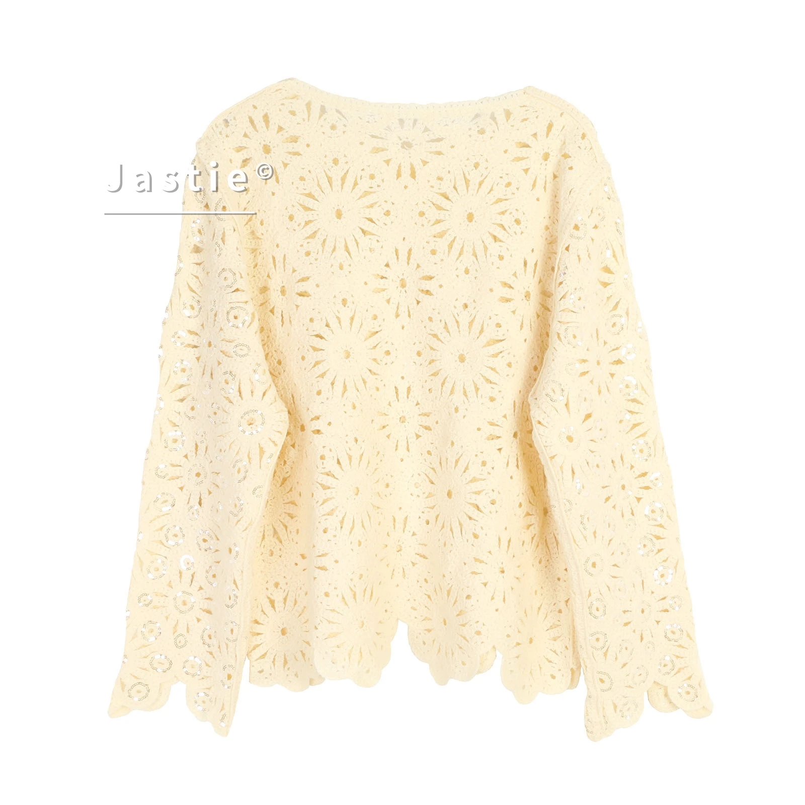 Bohemian Sequined Embroidered Pullover Sweater Tops Round Neck Long Sleeves Retro French Openwork Knitwear For Women Sweaters