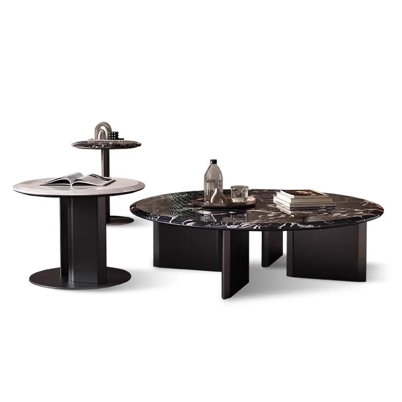 

French retro, round coffee table, living room household small apartment, modern simple and light luxury, high-end