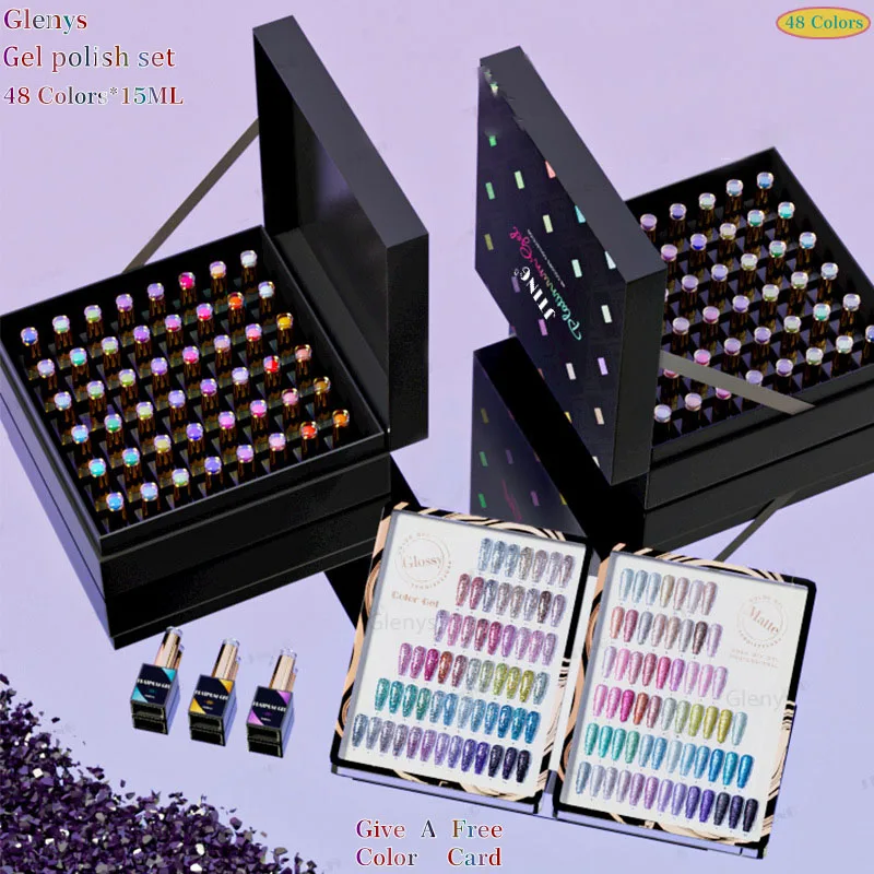 Glenys 48 color hair black explosive flash nail polish glue color card super beautiful nail shop dedicated nail art varnish set