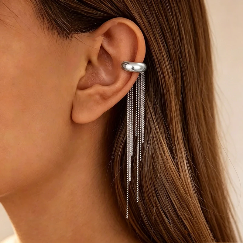 Edelstahl 18K Vergoldeter Luxus-Quasten-Ohrclip mit Anhänger, Ohrklemmen, Modeschmuck, Neuheit 2026 für Damen