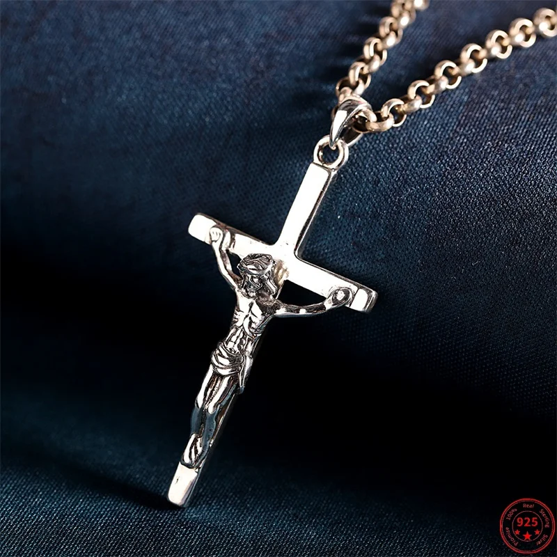 S925 Sterling Silver Charms Pendants for Women Men New Fashion Emboss Classic Crucifixion-cross Amulet Jewelry Wholesale