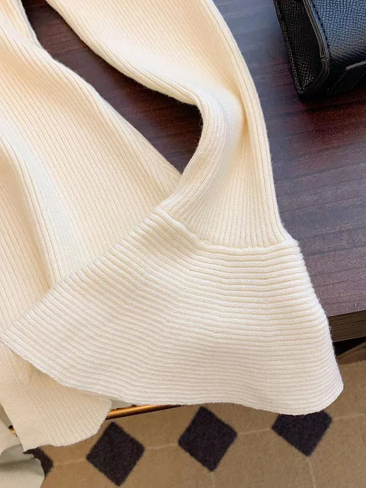 Japanese Streetwear Off Shoulder Knitwear Jumper Slash Neck Ruffle  Gyaru Simple Solid Knitted Pullover 2000s Aesthetic Coquette