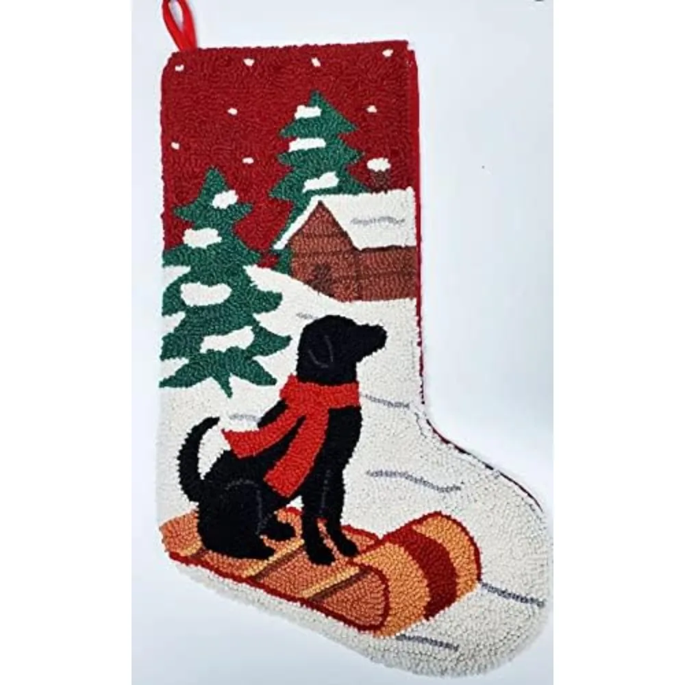 Black Labrador Retriever Toboggan Sled Christmas Hooked Stocking- Wool 21