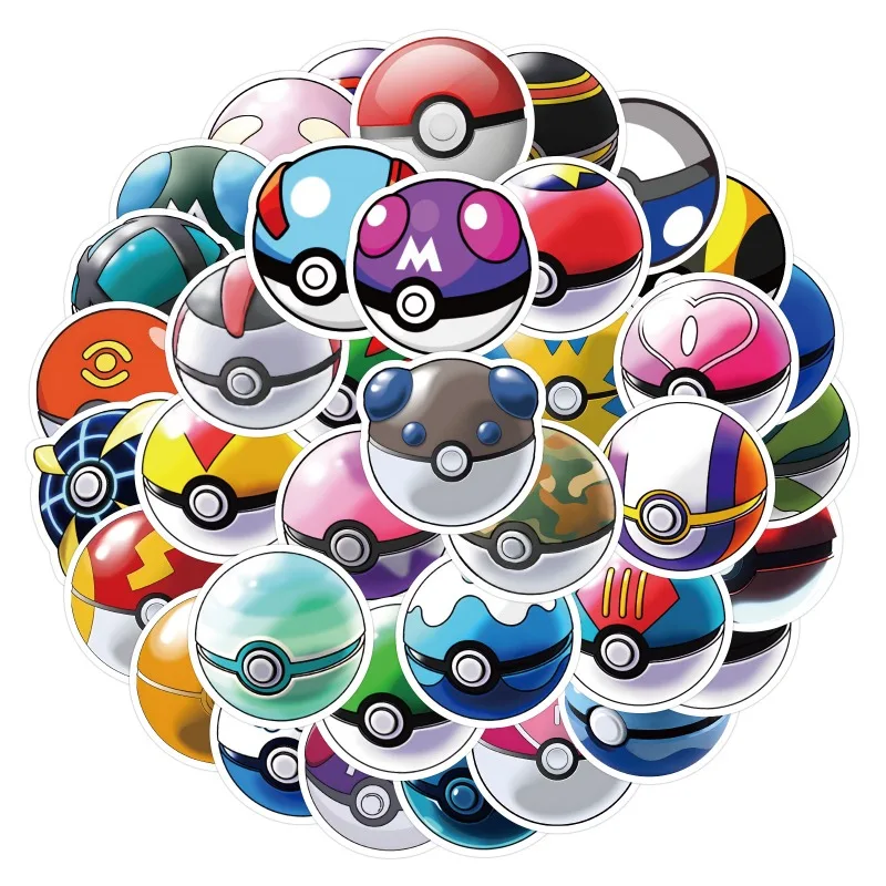 50pcs Pokémon Poké Ball Cartoon Graffiti Sticker Suitcase Water Cup Stationery Refrigerator Mobile Phone DIY Decoration Sticker