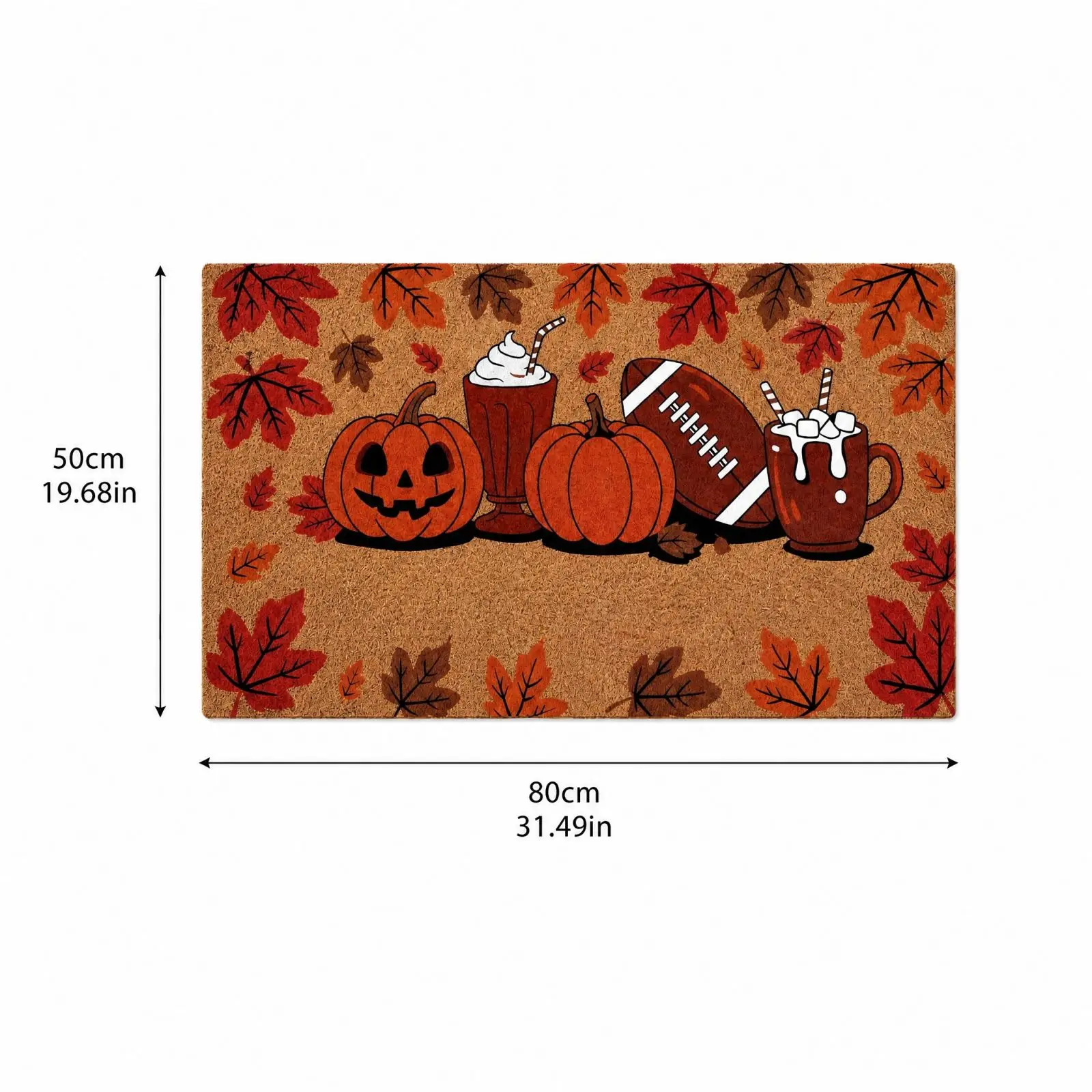 Fall Thanksgiving Doormat Pumpkin Football Maple Leaf Hot Cocoa Print Rug Non‑Slip Welcome Mat for Front Door Holiday Home Decor