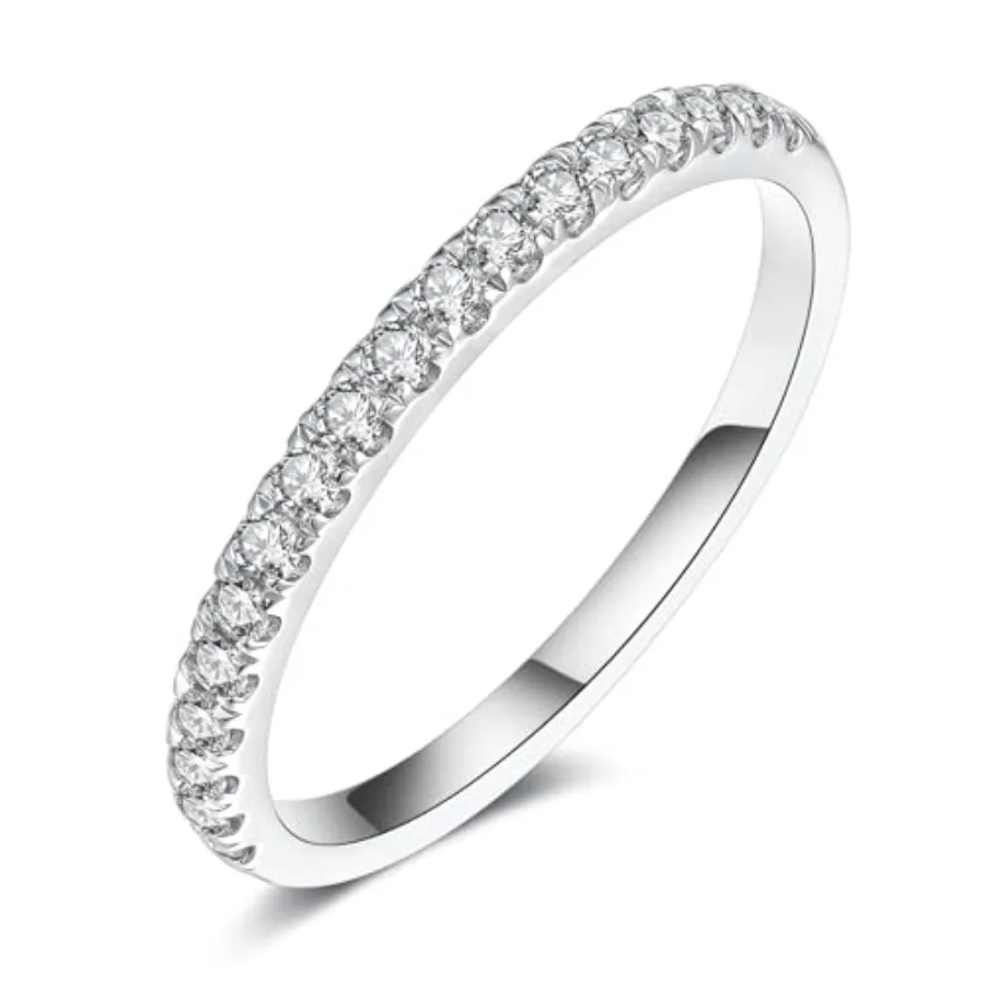 IMOLOVE Moissanite Wedding Band for Women, D Color VVS1 Moissanite, Band, Stackable Promise Ring for Engagement, Anniversary, P