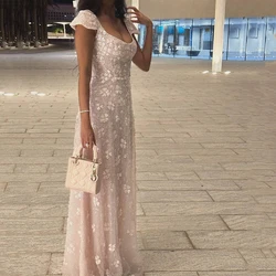 Customized Scoop Neck Tulle Straight Formal Evening Dress Off the Shoulder Backless Sleeveless Floor Length Party Prom Gowns
