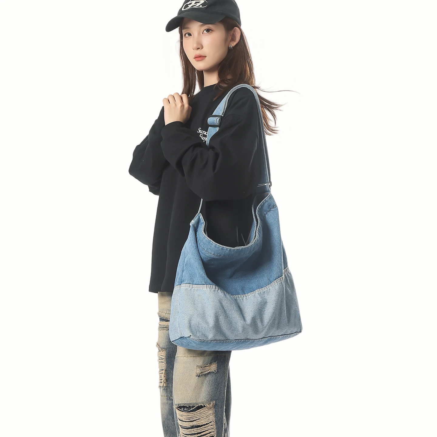 

Patchwork Denim Women's Bag Jeans Eco Bag Korean Messenger Bag Y2K Shoulder Bag Shopping Vintage Handbag Fashion Sling Bag Roomy