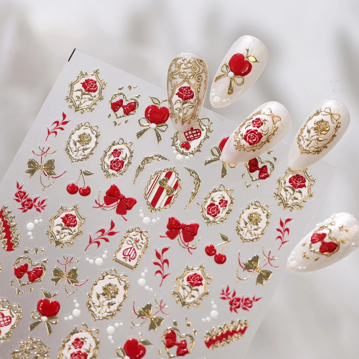 Retro Red Apple Cherry Lace Ph - Nail Art Red Cherry review and price