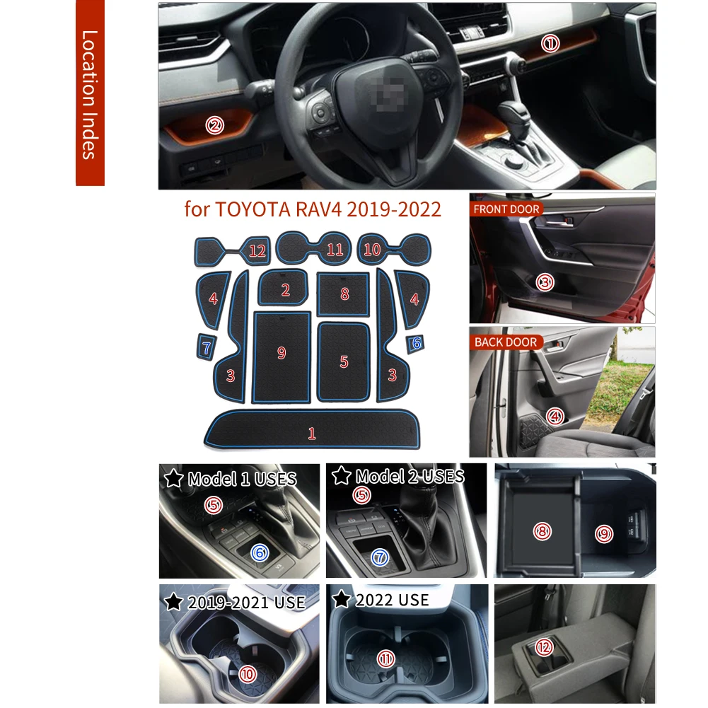 Smabee Anti-Slip Gate Slot Mat For Toyota RAV4 2019 ~ 2022 XA50 RAV4 Accessories Rubber Cup Holders Non-slip Mats Car Sticker