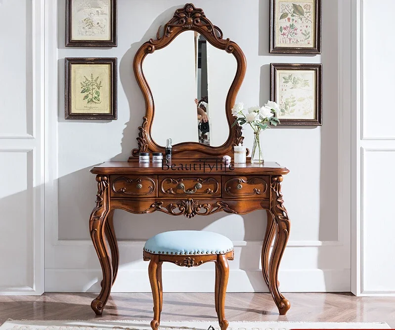 

American all-solid wood dresser Nordic small apartment light luxury engraving multi-function