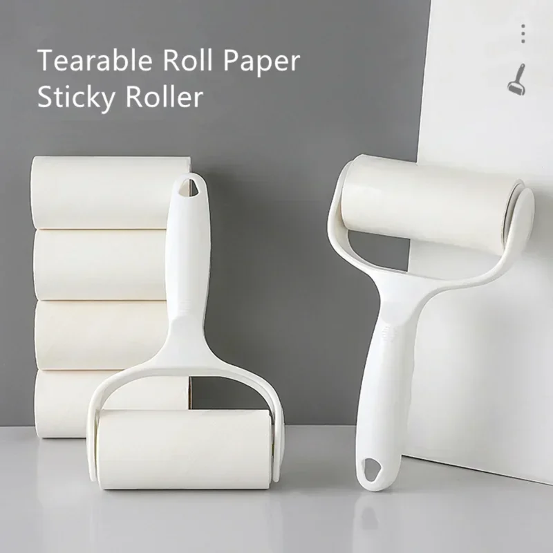 New Tearable Roll Paper Sticky Roller Dust Wiper Pet Hair Clothes Carpet Tousle Remover Portable replaceable Cleaning Brush Tool