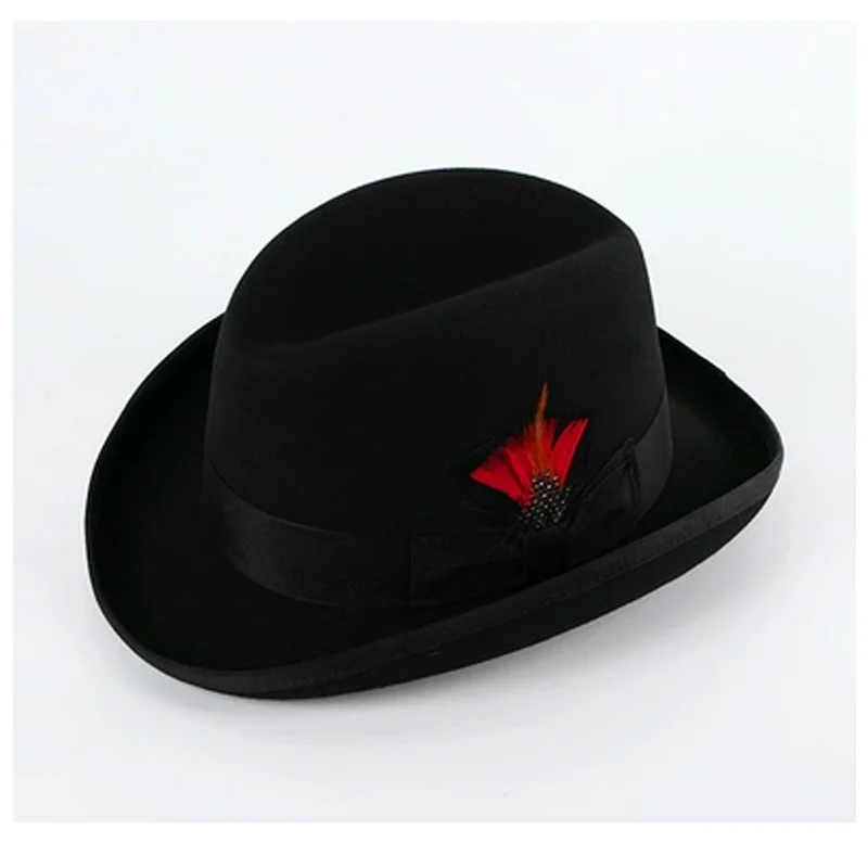 Mężczyźni Fedora Trilby Jazz wełna Humboldt cylinder Homburg hip-hop kapelusz angielski krótki rondo jazz kapelusz w kształcie filcu kapelusz ojciec chrzestny kapelusz