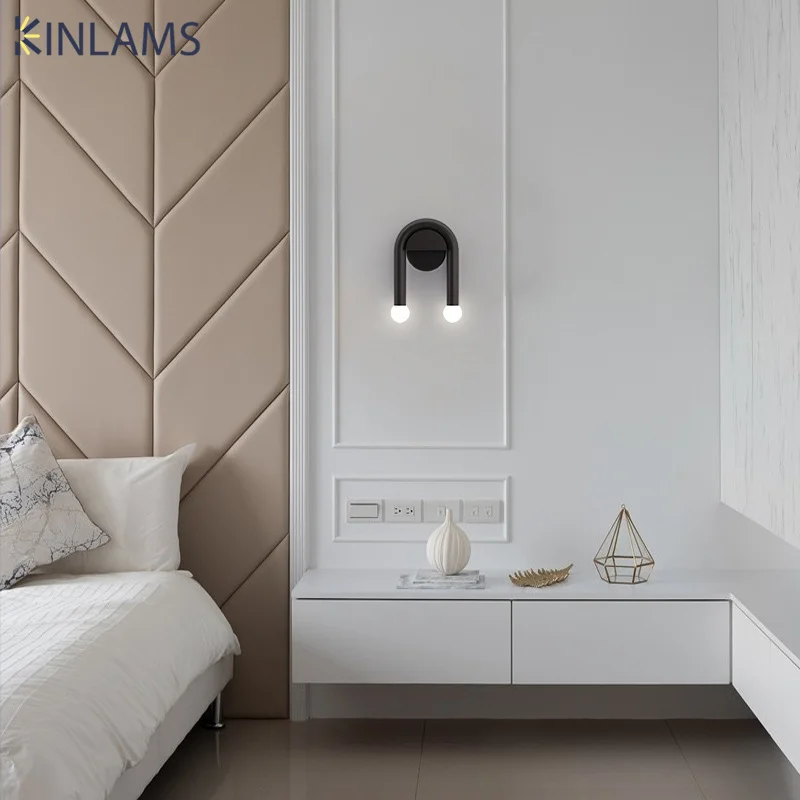 

Modern Simple Bedroom Headroom Hallway U-shaped Wall Light Black Fashion Restaurant Hotel Room LED Wall Light
