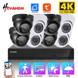 Tuya-Kit de sistema de seguridad para el hogar, Kit de videovigilancia de 8 canales, 4K, NVR, domo IP para interiores, POE
