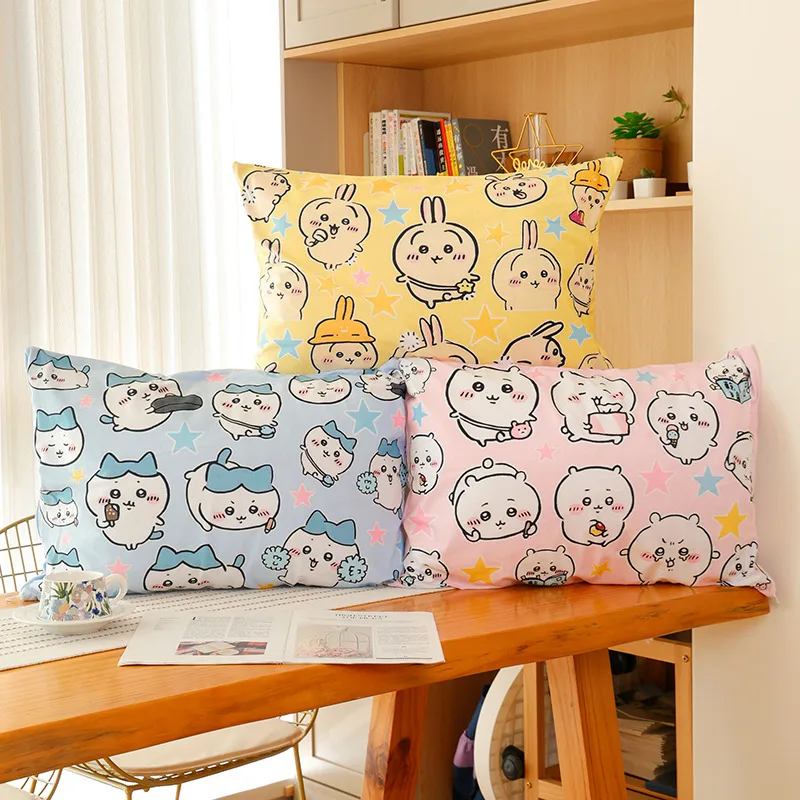 Japanese Cartoon Anime Chiikawa Hachiware Usagi Plush Pillowcase Soft Kawaii Room Decor Pink Yellow Gifts For Girl