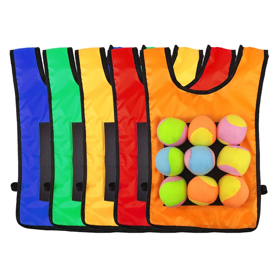 Chaleco de pelota adhesiva para exteriores, 5 colores disponibles, 39x53cm, con 5 uds., pelota suave de 6cm, juguetes deportivos interactivos creativos para exteriores