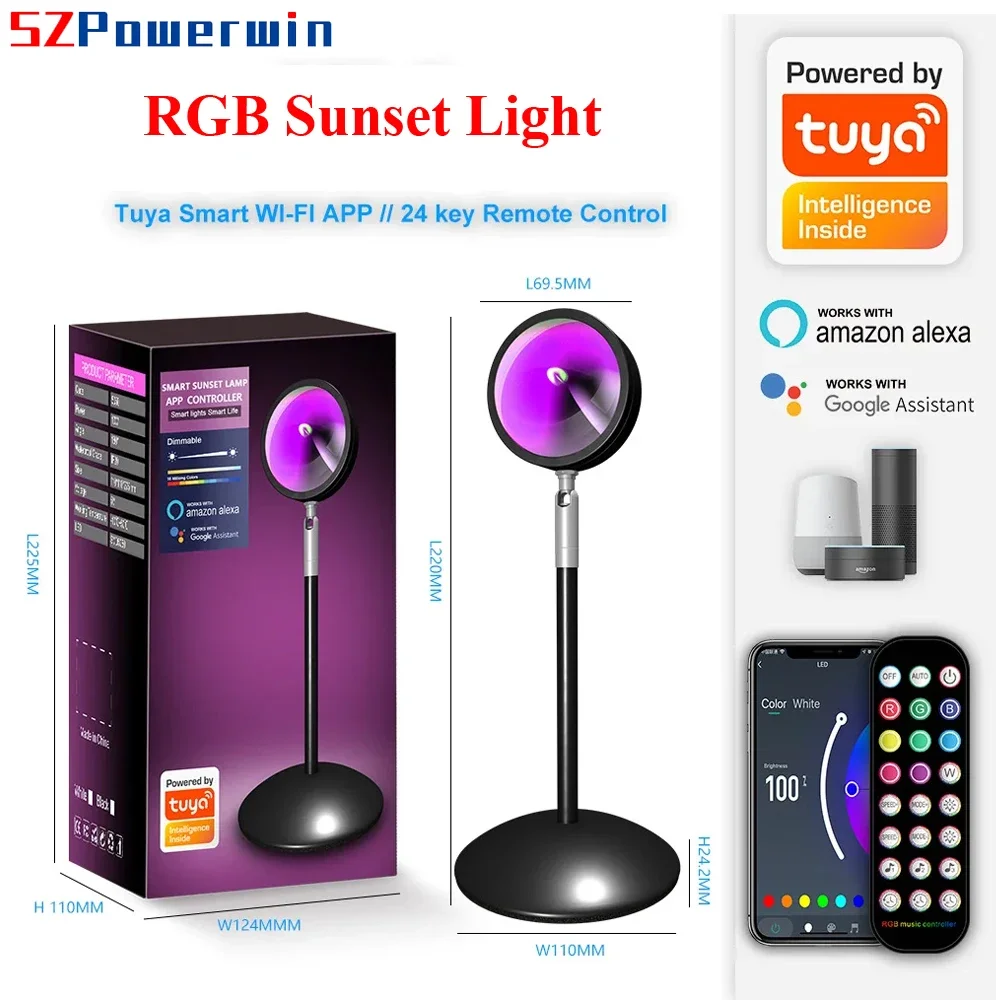 Powerwin RGB Sunset Lamp For Tuya APP Wifi Bluetooth Livestream Vlog Atmostphere Photography Light  Smart Rainbow Remote Control