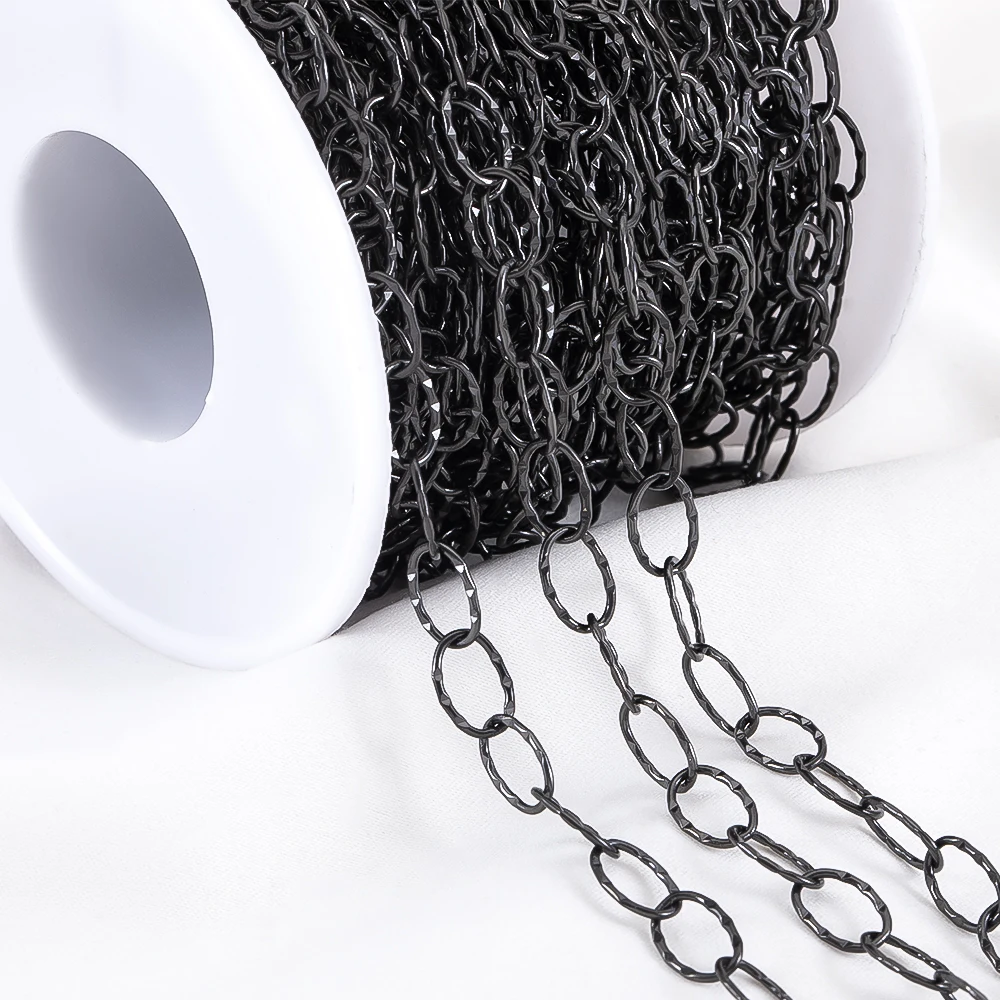 1Meter Gun Black Color Stainless Steel Large Circle Twist Chain Embossed Link Chains for DIY Necklace Bracelet Jewelry Findings