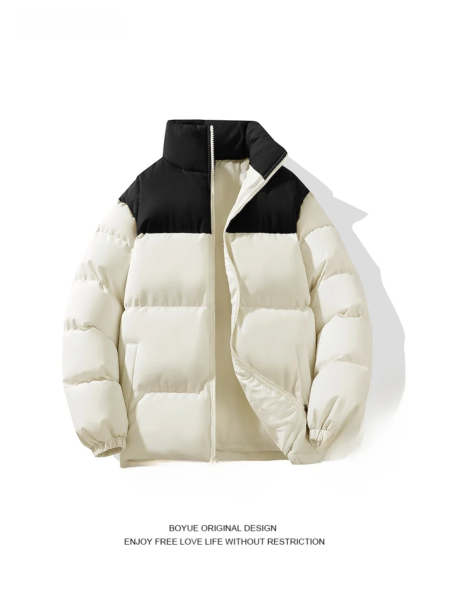 

Boyue Casual Cotton Jaet Youthful Leisure Warmth Bread Sle Coat for Men And Women Stand Collar Thiened Long Sve