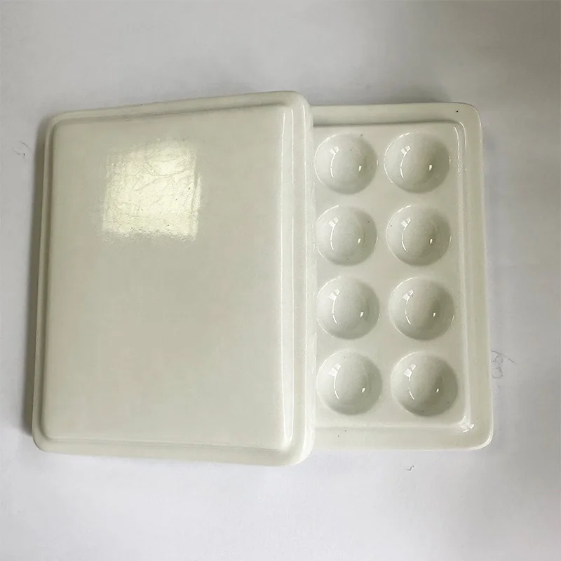 12 Holes Ceramic Palette with Cover Porcelain Mixing Watering Moisturizing Plate